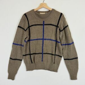 Adam‎ Sloane Vtg Sweater Men Medium Brown Blue Square Mohair Blend Grunge 90s